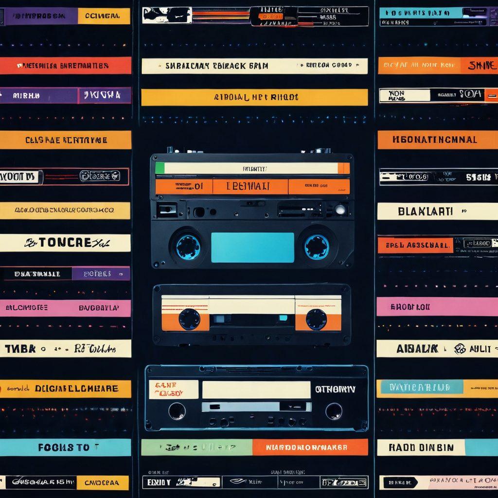 A timeline illustration depicting the evolution of adult entertainment, featuring a retro VHS tape on one end, a DVD in the middle, and a modern streaming interface on the other. The background should include subtle transitions showcasing changing technology, with playful elements like film reels and digital screens. Use a mix of nostalgic and contemporary colors to create a visually engaging experience. vibrant colors. digital art. dynamic layout.